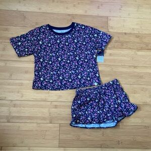 NWT Girls Size 12 Gap Navy Flower Short Sleeved Top & Shorts Pajamas Set Pjs